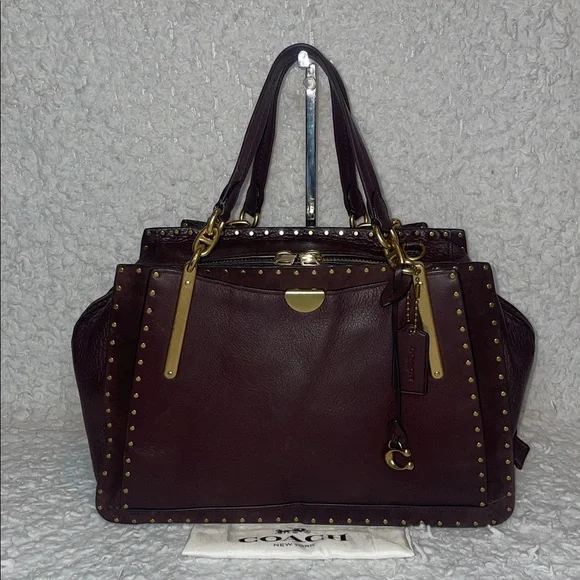 Coach Dreamer 36 Border Rivets Large Mixed Leather Suede Shoulder Bag in Brown - Picture 1 of 16